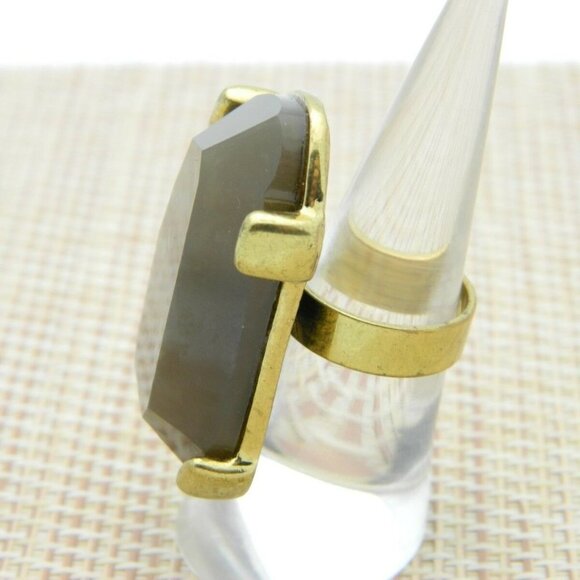 Brown White Marbled Lucite Large Gold Tone Modern - Picture 3 of 5